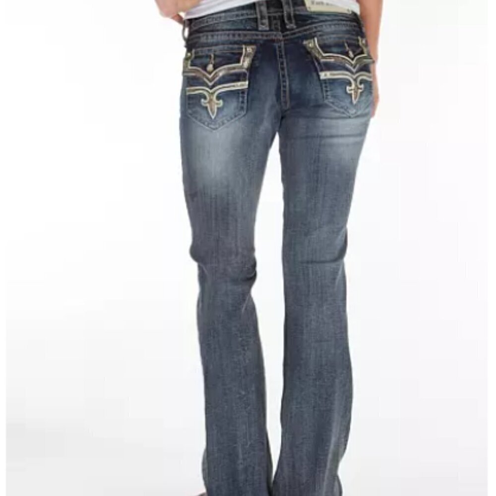 Rock Revival Posey Easy Boot Stretch Jean Y2K Sequins Embroidered Size 28